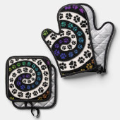 Kleurrijk Pawprint-ontwerp Ovenwant & Pannenlap Set (Voorkant / Achterkant)