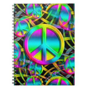 Kleurrijk PEACE naadloos patroon + jouw ideeën Notitieboek