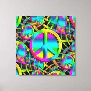 Kleurrijk PEACE naadloos patroon + uw ideeën Canvas Afdruk