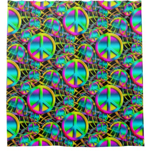 Kleurrijk PEACE naadloos patroon + uw ideeën Douchegordijn (Voorkant)