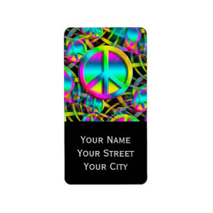 Kleurrijk PEACE naadloos patroon + uw ideeën Etiket