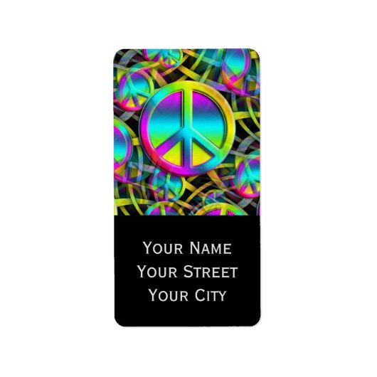 Kleurrijk PEACE naadloos patroon + uw ideeën Etiket (Voorkant)