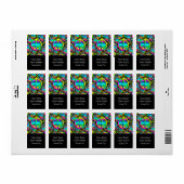 Kleurrijk PEACE naadloos patroon + uw ideeën Etiket (Full Sheet)