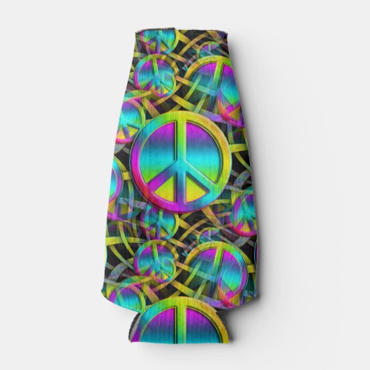 Kleurrijk PEACE naadloos patroon + uw ideeën Flesjeskoeler (Voorkant)