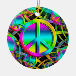 Kleurrijk PEACE naadloos patroon + uw ideeën Keramisch Ornament