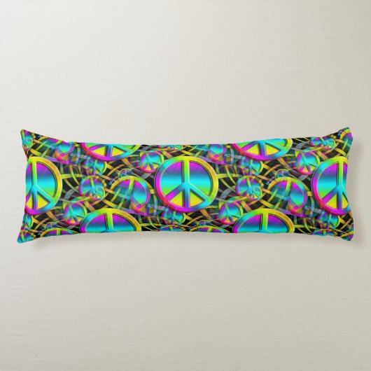 Kleurrijk PEACE naadloos patroon + uw ideeën Lichaamskussen (Voorkant)