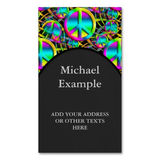 Kleurrijk PEACE naadloos patroon + uw ideeën Magnetisch Visitekaartje (Voorkant Verticaal)