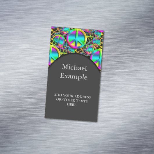 Kleurrijk PEACE naadloos patroon + uw ideeën Magnetisch Visitekaartje (Voorbeeld)
