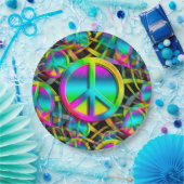 Kleurrijk PEACE naadloos patroon + uw ideeën Papieren Bordje (Feest)