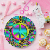 Kleurrijk PEACE naadloos patroon + uw ideeën Papieren Bordje (Feest)