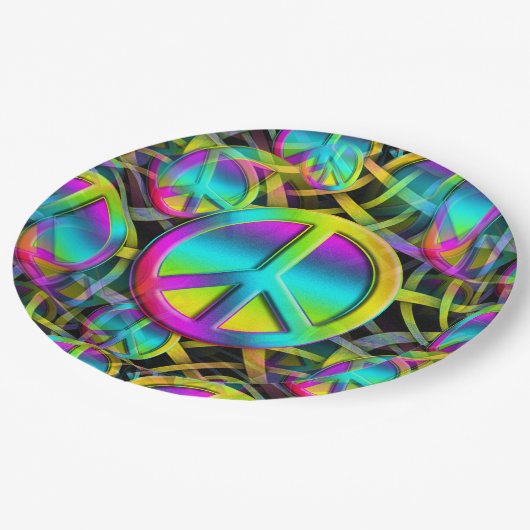 Kleurrijk PEACE naadloos patroon + uw ideeën Papieren Bordje (Gekanteld)