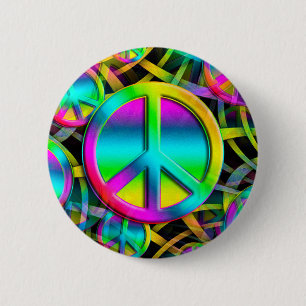 Kleurrijk PEACE naadloos patroon + uw ideeën Ronde Button 5,7 Cm