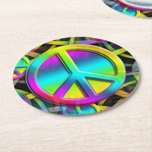 Kleurrijk PEACE naadloos patroon + uw ideeën Ronde Kartonnen Onderzetter (Gebogen)