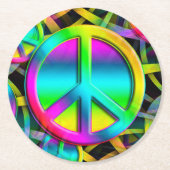 Kleurrijk PEACE naadloos patroon + uw ideeën Ronde Kartonnen Onderzetter (Voorkant)