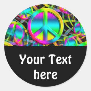 Kleurrijk PEACE naadloos patroon + uw ideeën Ronde Sticker