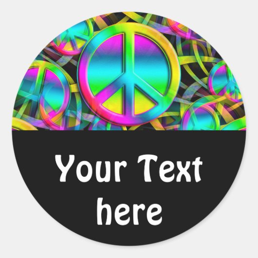 Kleurrijk PEACE naadloos patroon + uw ideeën Ronde Sticker (Voorkant)