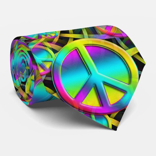 Kleurrijk PEACE naadloos patroon + uw ideeën Stropdas (Opgerold)