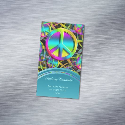 Kleurrijk PEACE naadloos patroon + uw ideeën Visitekaartje Magneet (Voorbeeld)