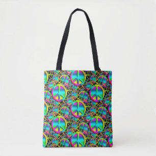 Kleurrijk PEACE-web naadloos patroon + uw ideeën Tote Bag