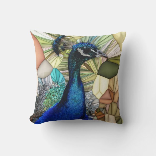 Kleurrijk Peacock Mozaïek Sierkussen (Voorkant)
