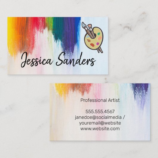 Kleurrijk | Penseelstreken | Artiest | Penselen Visitekaartje (Voorkant / Achterkant)