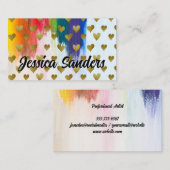 Kleurrijk | Penseelstreken | Gold Hearts Pattern Visitekaartje (Voorkant / Achterkant)