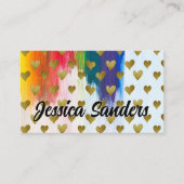 Kleurrijk | Penseelstreken | Gold Hearts Pattern Visitekaartje (Voorkant)