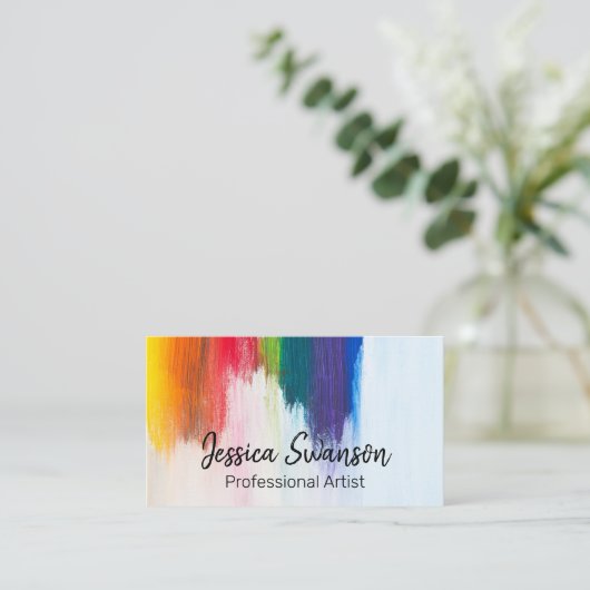 Kleurrijk | Penseelstreken | Moderne kunstenaar Visitekaartje (Staand voorkant)