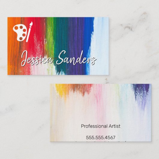 Kleurrijk | Penseelstreken | Palet en penseel Visitekaartje (Voorkant / Achterkant)
