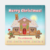 Kleurrijk peperkoekhuis met een kat op het dak magneet (Voorkant)