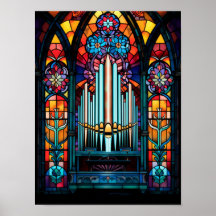 Kleurrijk pijporgel kathedraal glas-in-lood kunst