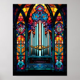 Kleurrijk pijporgel kathedraal glas-in-lood kunst poster