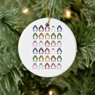 Kleurrijk Pinguïn Patroon Mooie Kerstboom Keramisch Ornament