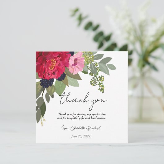 Kleurrijk Pioen Bloemen Vrijgezellenfeest Dank u Bedankkaart (Staand voorkant)