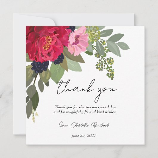 Kleurrijk Pioen Bloemen Vrijgezellenfeest Dank u Bedankkaart (Voorkant)