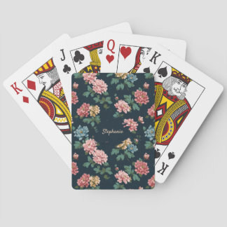 Kleurrijk Pioenenpatroon op Zwarte Achtergrond Pokerkaarten