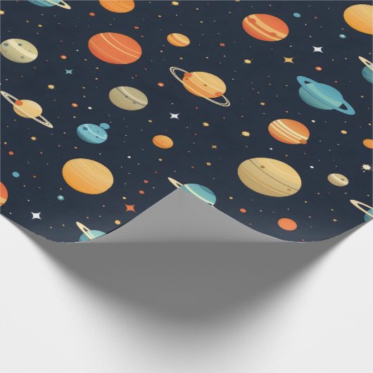 Kleurrijk Planetenpatroon Cadeaupapier (Hoek)
