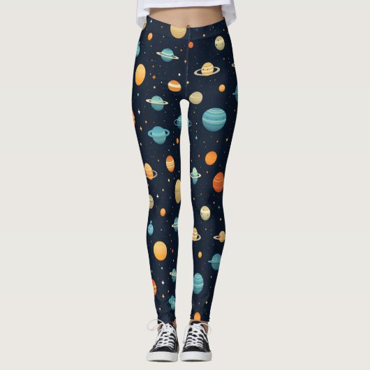 Kleurrijk Planetenpatroon Leggings (Voorkant)