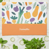 Kleurrijk plantaardig patroon met Oranje naam Theedoek (Gevouwen)