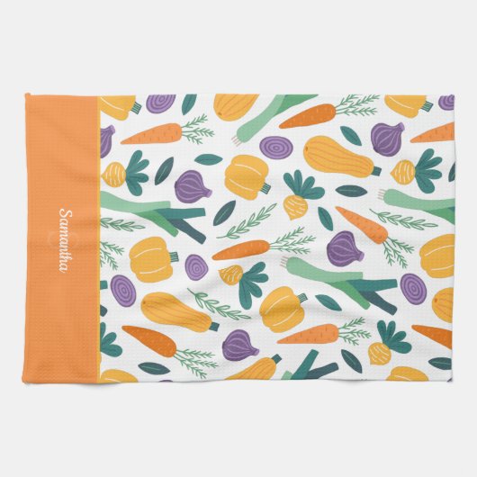 Kleurrijk plantaardig patroon met Oranje naam Theedoek (Horizontaal)