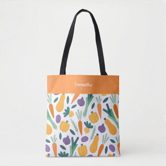 Kleurrijk plantaardig patroon met Oranje naam Tote Bag (Voorkant)