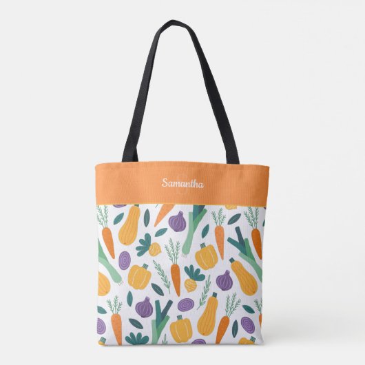 Kleurrijk plantaardig patroon met Oranje naam Tote Bag (Achterkant)