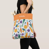 Kleurrijk plantaardig patroon met Oranje naam Tote Bag (Dichtbij)