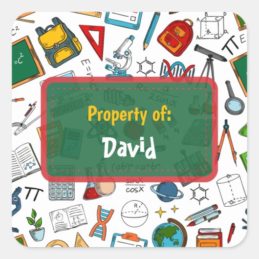 Kleurrijk Plezier School Benodigdheden Patroon Gep Vierkante Sticker (Voorkant)
