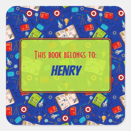 Kleurrijk Plezier School Wetenschap Patroon Gepers Vierkante Sticker (Voorkant)