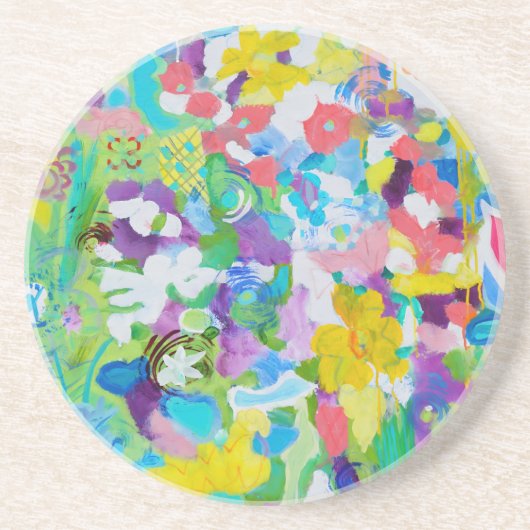Kleurrijk plezier van Lydia's Art Sangria Zandsteen Onderzetter (Voorkant)