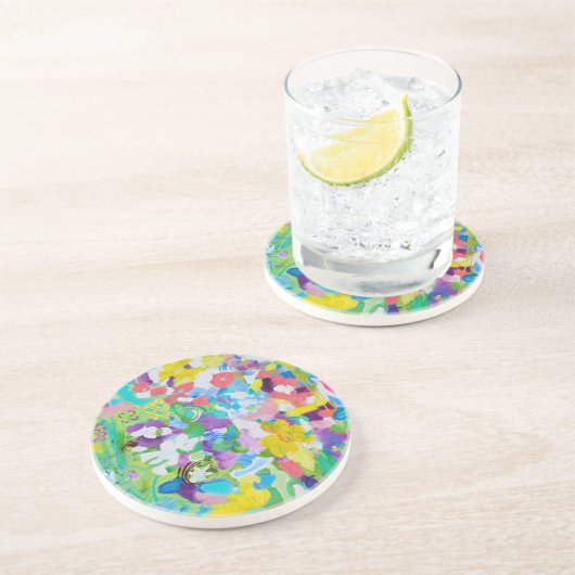 Kleurrijk plezier van Lydia's Art Sangria Zandsteen Onderzetter (Zijkant)