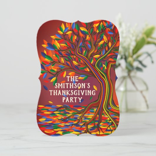 Kleurrijk Plezierige Herfstboom Thanksgiving Ontmo Kaart (Staand voorkant)