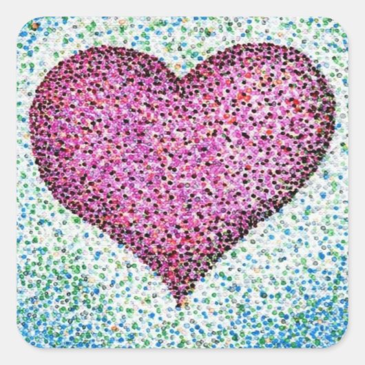 Kleurrijk Pointillism Heart Pink Vierkante Sticker (Voorkant)