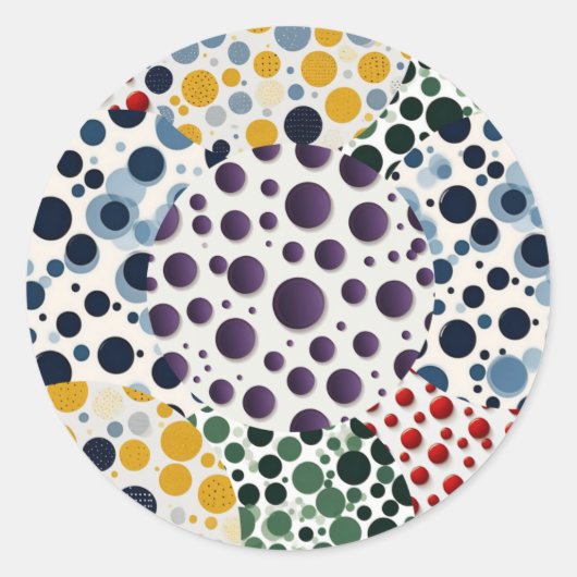 Kleurrijk polka dot quilt patroon ronde sticker (Voorkant)